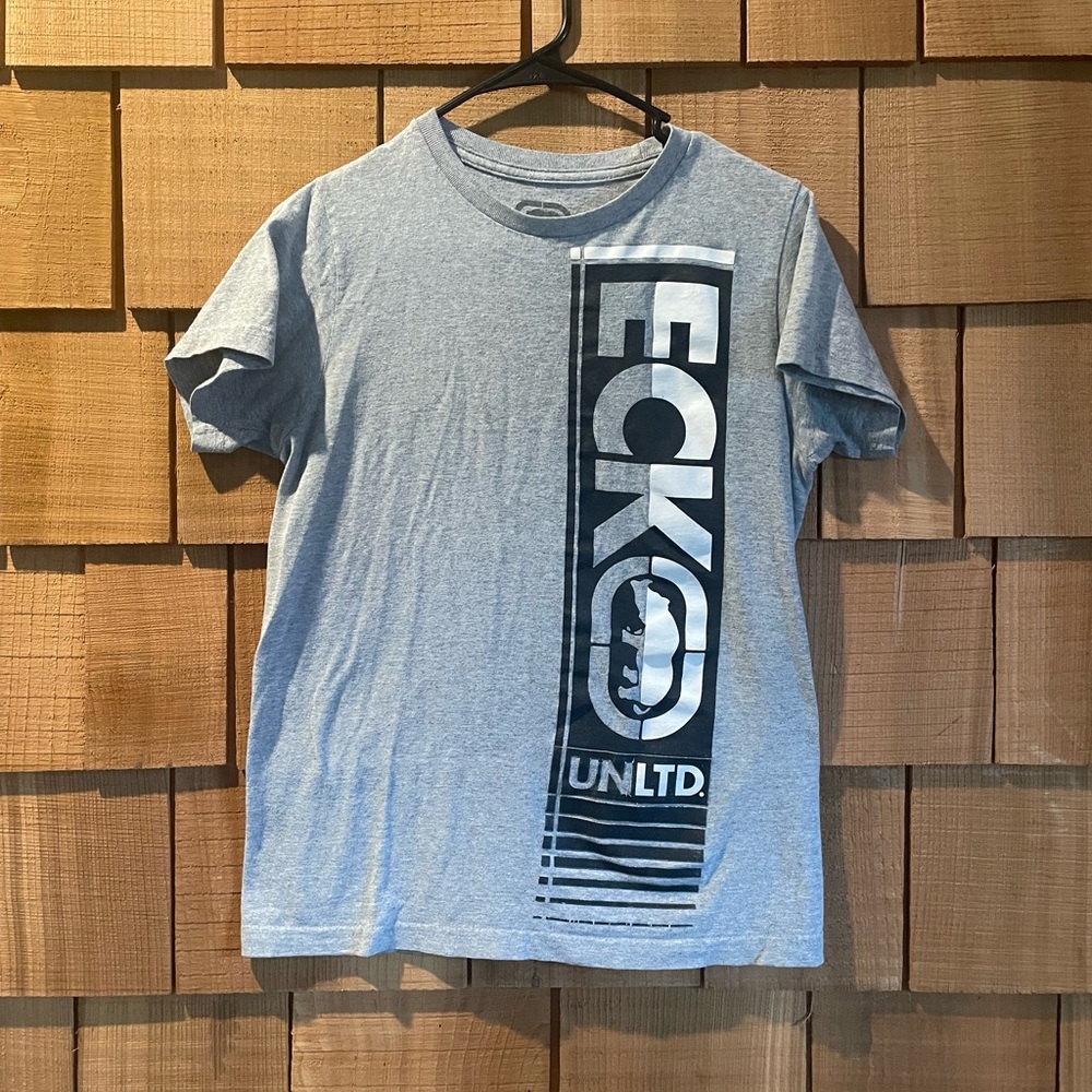 Ecko Unlimited Men's Blue and Gray Graphic Tee